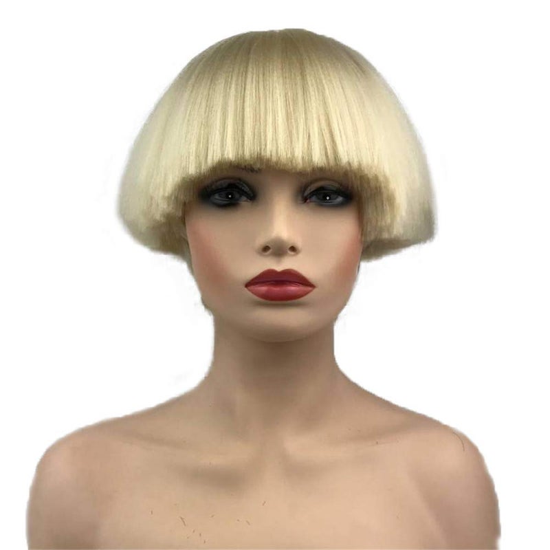 Aimole Short Yaki Straight Synthetic Wigs Blonde Mushroom Head Wig Bowl haircut Wigs Bob - Image 1